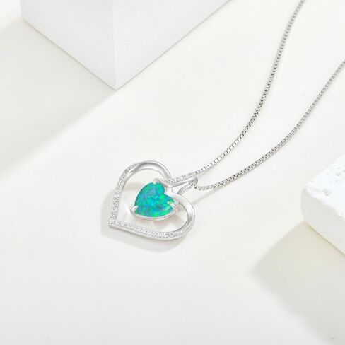Opal Necklace 925 Sterling Silver Heart Pendant Necklace for women Plated 18k Gold Hypoallergenic No Tarnish Necklace Jewelry for Women in Saudi Arabia