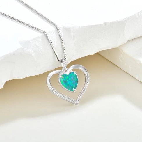Opal Necklace 925 Sterling Silver Heart Pendant Necklace for women Plated 18k Gold Hypoallergenic No Tarnish Necklace Jewelry for Women in Saudi Arabia