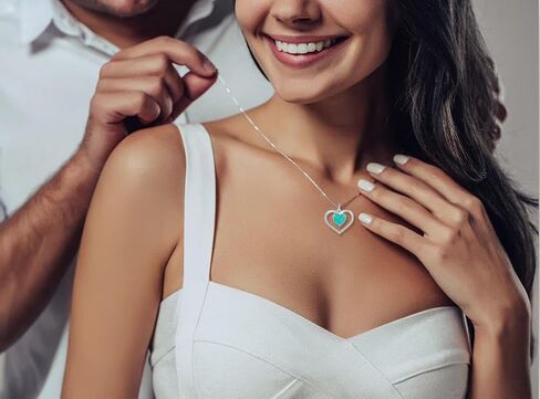 Opal Necklace 925 Sterling Silver Heart Pendant Necklace for women Plated 18k Gold Hypoallergenic No Tarnish Necklace Jewelry for Women in Saudi Arabia