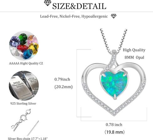 Opal Necklace 925 Sterling Silver Heart Pendant Necklace for women Plated 18k Gold Hypoallergenic No Tarnish Necklace Jewelry for Women in Saudi Arabia