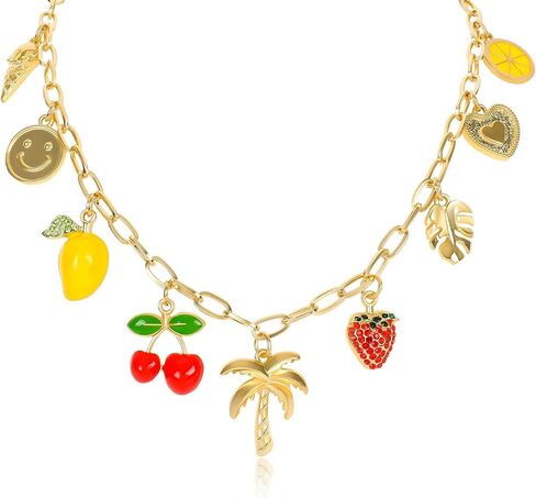 Gold Charm Necklaces for Women, 18K Gold Plated Bow Pendant Necklace Gold Heart Chain Aesthetic Star Jewelry in Saudi Arabia