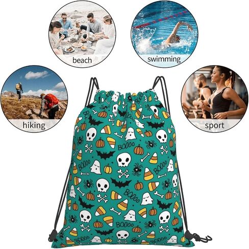 Halloween Pumpkin Spider Cat Bat Drawstring Bag for Men Women, Lightweight Sports Bag with Adjustable Straps for Gym Travel Swimming Dance in Saudi Arabia