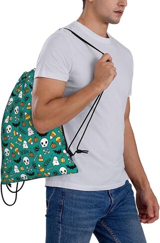Halloween Pumpkin Spider Cat Bat Drawstring Bag for Men Women, Lightweight Sports Bag with Adjustable Straps for Gym Travel Swimming Dance in Saudi Arabia