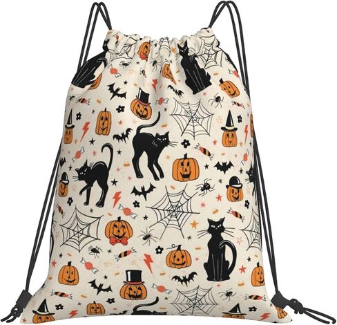 Halloween Pumpkin Spider Cat Bat Drawstring Bag for Men Women, Lightweight Sports Bag with Adjustable Straps for Gym Travel Swimming Dance in Saudi Arabia