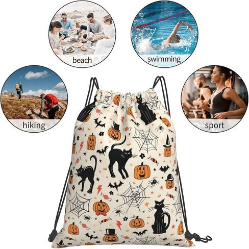 Halloween Pumpkin Spider Cat Bat Drawstring Bag for Men Women, Lightweight Sports Bag with Adjustable Straps for Gym Travel Swimming Dance in Saudi Arabia