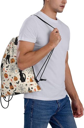 Halloween Pumpkin Spider Cat Bat Drawstring Bag for Men Women, Lightweight Sports Bag with Adjustable Straps for Gym Travel Swimming Dance in Saudi Arabia