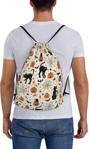Halloween Pumpkin Spider Cat Bat Drawstring Bag for Men Women, Lightweight Sports Bag with Adjustable Straps for Gym Travel Swimming Dance in Saudi Arabia