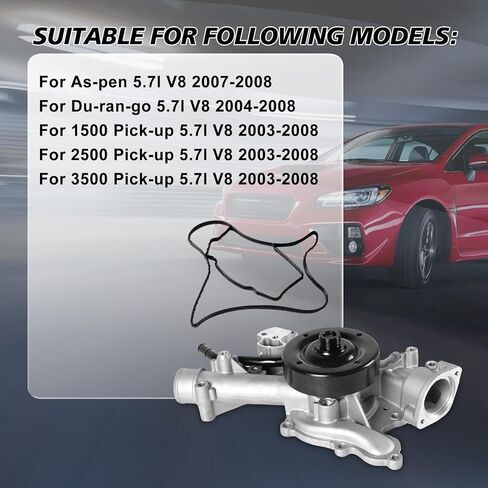 مضخة مياه احترافية AW7168 مع حشية تناسب 2007-2008 Aspen، لـ 2004-2008 Durango، لـ 2003-2008 Ram 1500 2500 3500 5.7L V8 مضخة مياه احترافية للسيارات in Saudi Arabia