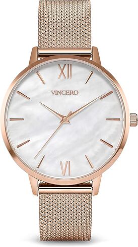 ساعة يد Vincero Luxury Eros للسيدات مع سوار جلدي - ساعة تناظرية 38 ملم - حركة كوارتز يابانية... (شبكة وردية + لؤلؤة بيضاء) in Kuwait