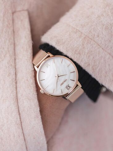 ساعة يد Vincero Luxury Eros للسيدات مع سوار جلدي - ساعة تناظرية 38 ملم - حركة كوارتز يابانية... (شبكة وردية + لؤلؤة بيضاء) in Kuwait