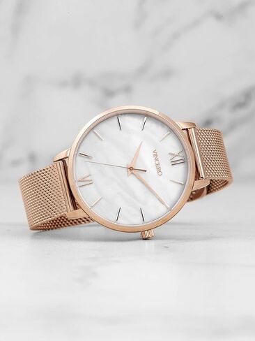 ساعة يد Vincero Luxury Eros للسيدات مع سوار جلدي - ساعة تناظرية 38 ملم - حركة كوارتز يابانية... (شبكة وردية + لؤلؤة بيضاء) in Kuwait