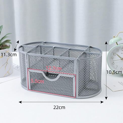 Desk Organizer Mesh Desktop Office Supplies Multi-functional Caddy Pen Holder Stationery with 8 Compartments and 1 Drawer for Office, Home, School, Classroom (Black) in Saudi Arabia