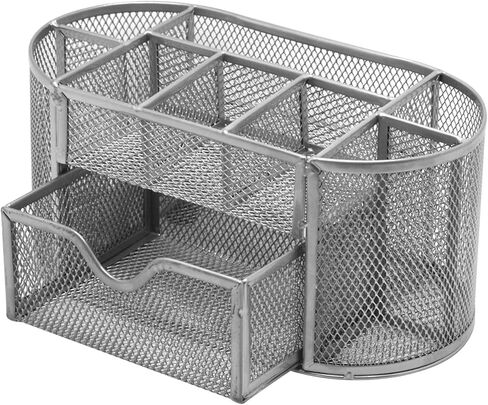 Desk Organizer Mesh Desktop Office Supplies Multi-functional Caddy Pen Holder Stationery with 8 Compartments and 1 Drawer for Office, Home, School, Classroom (Black) in Saudi Arabia