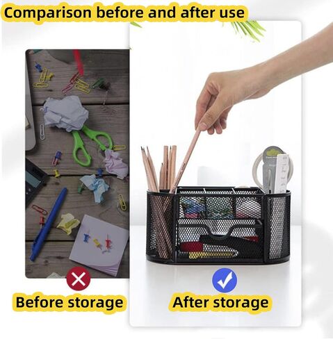 Desk Organizer Mesh Desktop Office Supplies Multi-functional Caddy Pen Holder Stationery with 8 Compartments and 1 Drawer for Office, Home, School, Classroom (Black) in Saudi Arabia