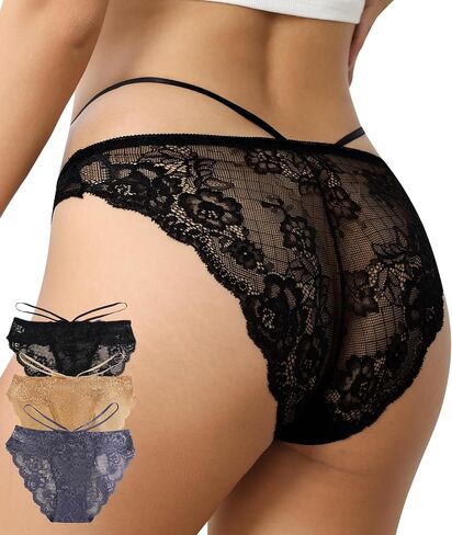 J-pone Sexy Lace Underwear for Women No Show Hipster Panties Cheeky Breathable Stretch Ladies Briefs in Kuwait