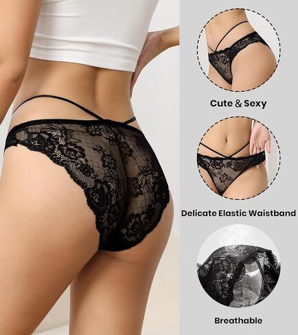 J-pone Sexy Lace Underwear for Women No Show Hipster Panties Cheeky Breathable Stretch Ladies Briefs in Kuwait