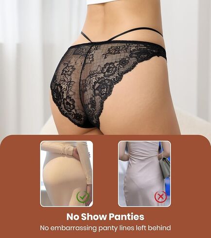 J-pone Sexy Lace Underwear for Women No Show Hipster Panties Cheeky Breathable Stretch Ladies Briefs in Kuwait