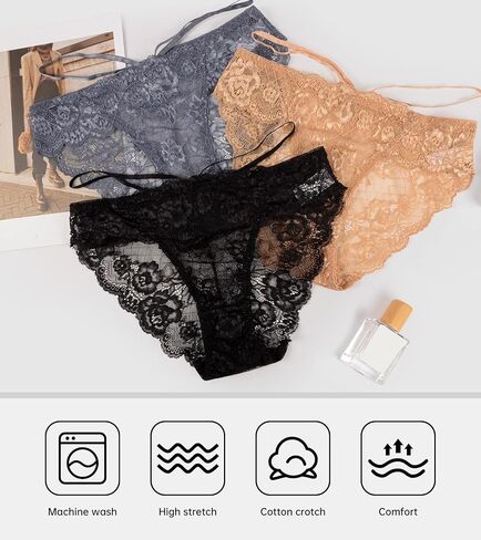 J-pone Sexy Lace Underwear for Women No Show Hipster Panties Cheeky Breathable Stretch Ladies Briefs in Kuwait