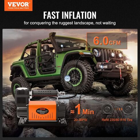 VEVOR Onboard Air Compressor Kit, 150PSI Offroad Air Compressor, Portable Tire Inflator Heavy Duty 3.5CFM Air Pump for Jeep SUV 4x4 Vehicle, Compatibility with Air Tools, Air Horns, Lockers in Saudi Arabia