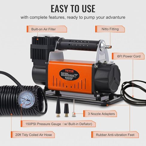 VEVOR Onboard Air Compressor Kit, 150PSI Offroad Air Compressor, Portable Tire Inflator Heavy Duty 3.5CFM Air Pump for Jeep SUV 4x4 Vehicle, Compatibility with Air Tools, Air Horns, Lockers in Saudi Arabia