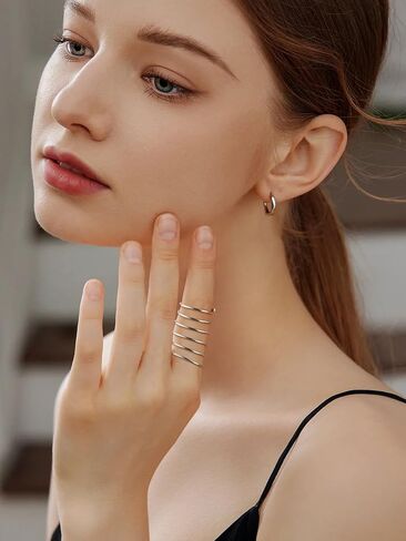 FindChic Long Wire Ring Full Finger Rings for Women 925 Sterling Silver Statement Rings Gift for Mom NANA, with Gift Box in Kuwait