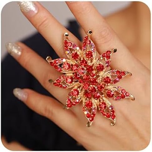 Xerling Big Flower Rhinestone Floral Cocktail Womens Statement Rings Aesthetic for Party Costume Large Chunky Finger Rings for Teens in Saudi Arabia
