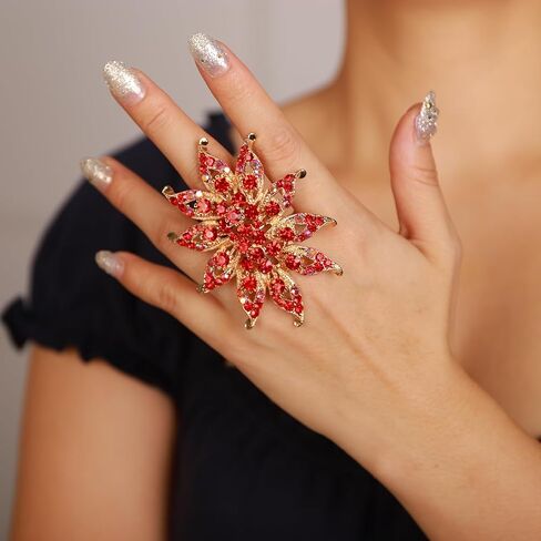 Xerling Big Flower Rhinestone Floral Cocktail Womens Statement Rings Aesthetic for Party Costume Large Chunky Finger Rings for Teens in Saudi Arabia