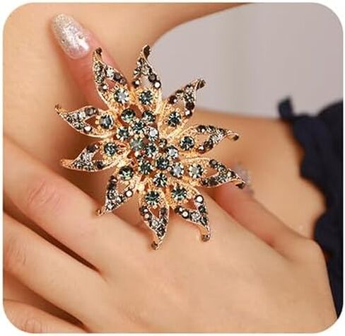 Xerling Big Flower Rhinestone Floral Cocktail Womens Statement Rings Aesthetic for Party Costume Large Chunky Finger Rings for Teens in Saudi Arabia