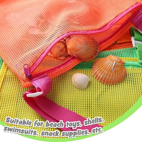 AMOR PRESENT 3 قطع من أكياس جمع الصدف، حقائب شاطئ شبكية، أكياس صدف ملونة، حزام قابل للتعديل لحمل ألعاب الرمل على شكل صدفة البحر in Kuwait