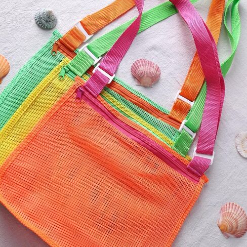 AMOR PRESENT 3 قطع من أكياس جمع الصدف، حقائب شاطئ شبكية، أكياس صدف ملونة، حزام قابل للتعديل لحمل ألعاب الرمل على شكل صدفة البحر in Kuwait