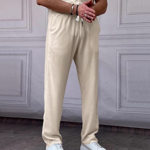 Mens Casual Pants Drawstring Elastic Waist Loose Fit Summer Beach Jogger Pants in Saudi Arabia