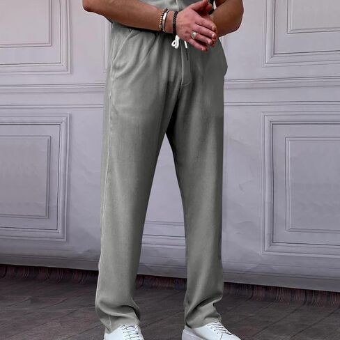 Mens Casual Pants Drawstring Elastic Waist Loose Fit Summer Beach Jogger Pants in Saudi Arabia