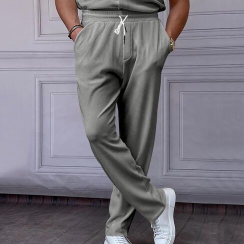 Mens Casual Pants Drawstring Elastic Waist Loose Fit Summer Beach Jogger Pants in Saudi Arabia