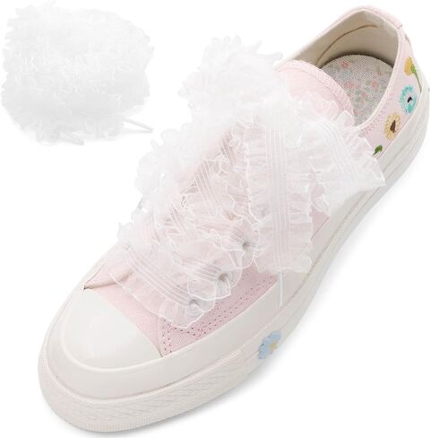 Flat Tulle Shoe Laces: 2 Pairs 3CM/1.2CM Wide Elastic Sheer Shoelaces for Women in Saudi Arabia