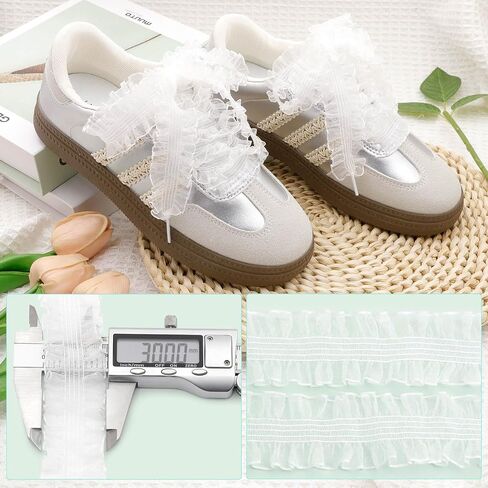 Flat Tulle Shoe Laces: 2 Pairs 3CM/1.2CM Wide Elastic Sheer Shoelaces for Women in Saudi Arabia