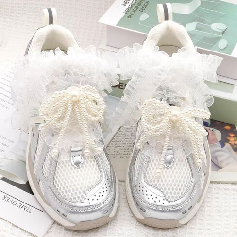 Flat Tulle Shoe Laces: 2 Pairs 3CM/1.2CM Wide Elastic Sheer Shoelaces for Women in Saudi Arabia