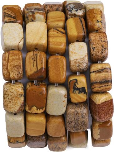 Natural Brown Picture Cuboid Stone Loose Semi Gemstone Beads for Jewelry Making 8mmx12mm 38cm/Strand in Kuwait