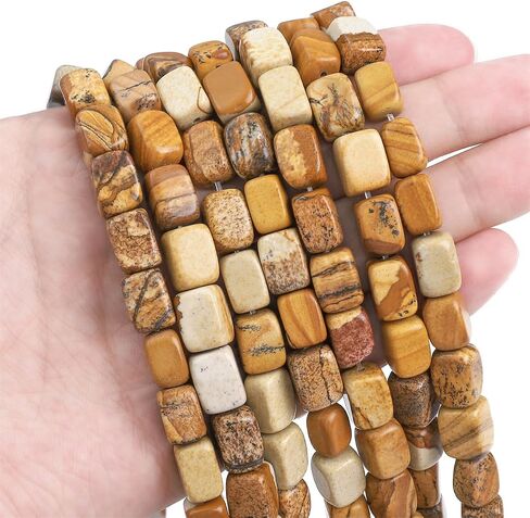 Natural Brown Picture Cuboid Stone Loose Semi Gemstone Beads for Jewelry Making 8mmx12mm 38cm/Strand in Kuwait