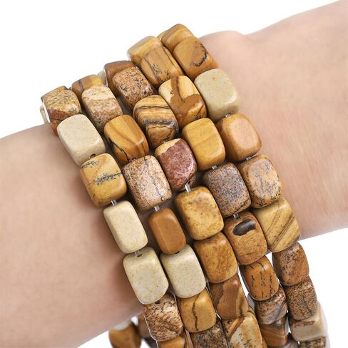 Natural Brown Picture Cuboid Stone Loose Semi Gemstone Beads for Jewelry Making 8mmx12mm 38cm/Strand in Kuwait