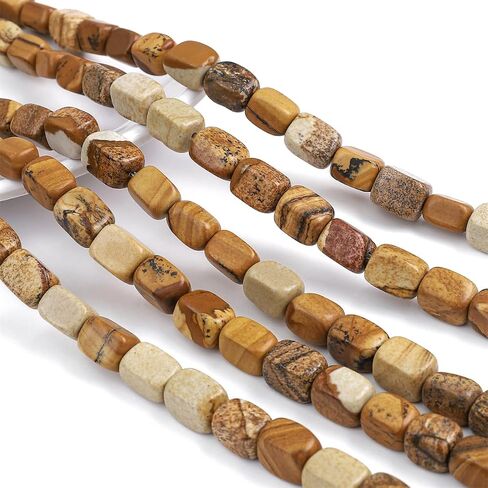 Natural Brown Picture Cuboid Stone Loose Semi Gemstone Beads for Jewelry Making 8mmx12mm 38cm/Strand in Kuwait