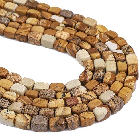 Natural Brown Picture Cuboid Stone Loose Semi Gemstone Beads for Jewelry Making 8mmx12mm 38cm/Strand in Kuwait