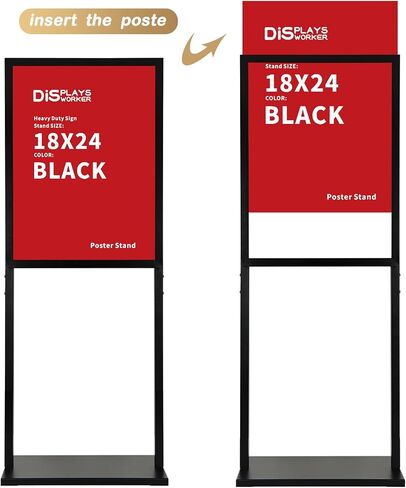 DISPLAYSWORKER Sign holder floor stand, heavy Duty Pedestal poster banner stand for display,22×28 inch slide-in double sided poster sign holder floor standing for board Display (Black, 22×28) in Saudi Arabia
