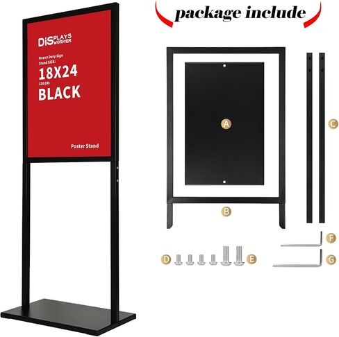 DISPLAYSWORKER Sign holder floor stand, heavy Duty Pedestal poster banner stand for display,22×28 inch slide-in double sided poster sign holder floor standing for board Display (Black, 22×28) in Saudi Arabia