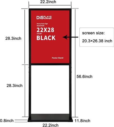 DISPLAYSWORKER Sign holder floor stand, heavy Duty Pedestal poster banner stand for display,22×28 inch slide-in double sided poster sign holder floor standing for board Display (Black, 22×28) in Saudi Arabia