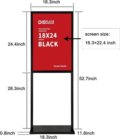 DISPLAYSWORKER Sign holder floor stand, heavy Duty Pedestal poster banner stand for display,22×28 inch slide-in double sided poster sign holder floor standing for board Display (Black, 22×28) in Saudi Arabia