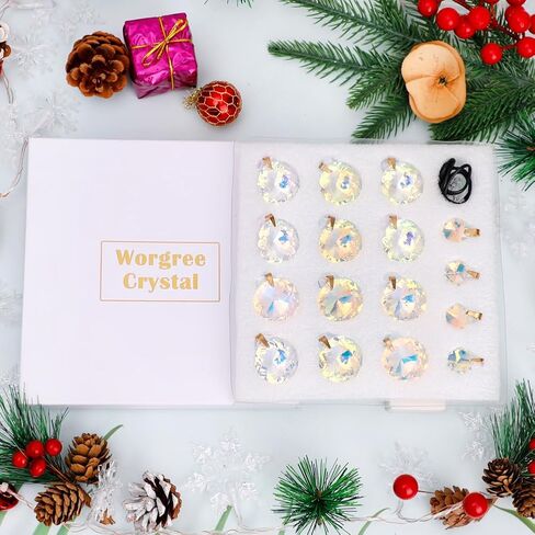 مجموعة حلي عيد الميلاد الكريستالية من Worgree، 12 قطعة من كرات الكريستال الزجاجية الملونة الصغيرة لعيد الميلاد لتزيين شجرة عيد الميلاد ديكور معلق بلورات منشورية لديكور المنزل وحفلات الزفاف in Saudi Arabia