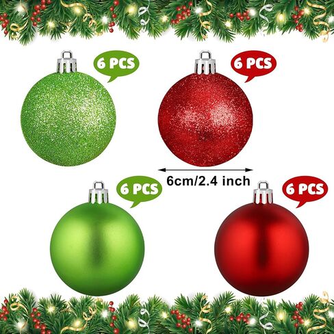 24 جهاز كمبيوتر شخصى عيد الميلاد الأحمر الأخضر الكرة الحلي 2.4 بوصة عيد الميلاد شاتيربروف شجرة الزينة التألق البلاستيك عيد الميلاد شنقا الكرة الحلي كرات لشجرة عيد الميلاد عطلة حزب ديكور المنزل in Kuwait