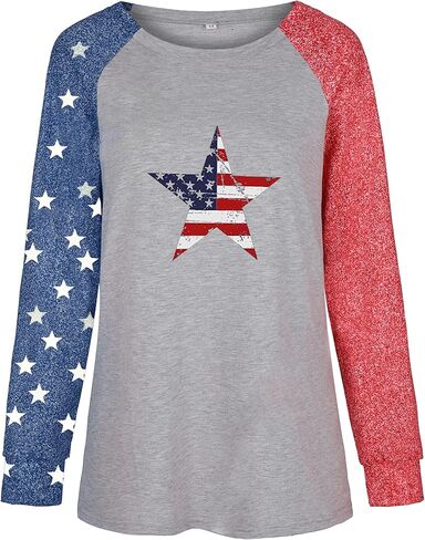 Womens Long Sleeve Shirt Baseball Shirt Mom Shirt American Flag Shirt Star Sweatshirt in Kuwait
