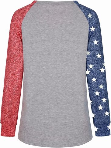 Womens Long Sleeve Shirt Baseball Shirt Mom Shirt American Flag Shirt Star Sweatshirt in Kuwait