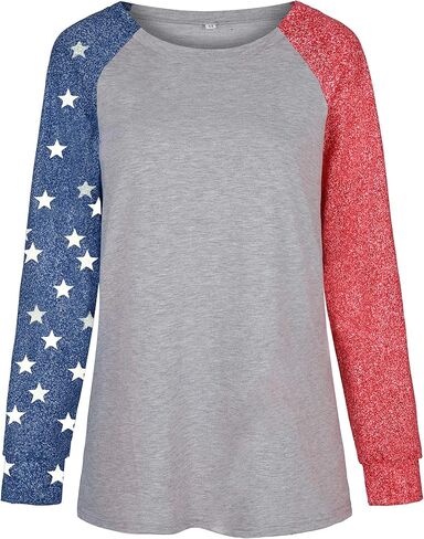 Womens Long Sleeve Shirt Baseball Shirt Mom Shirt American Flag Shirt Star Sweatshirt in Kuwait